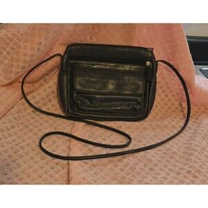 Fossil Brand Black LEATHER 2 pocket shoulder purse PLUS Change/Card Holder Purse